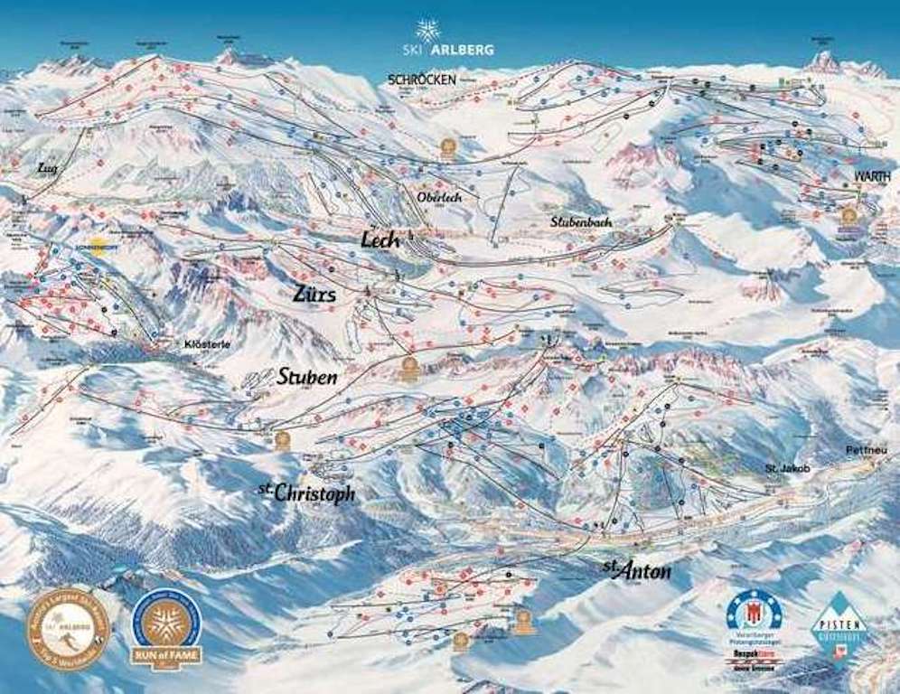 Avusturya St. Anton Lech Zürs Arlberg Bölgesi pist haritası
