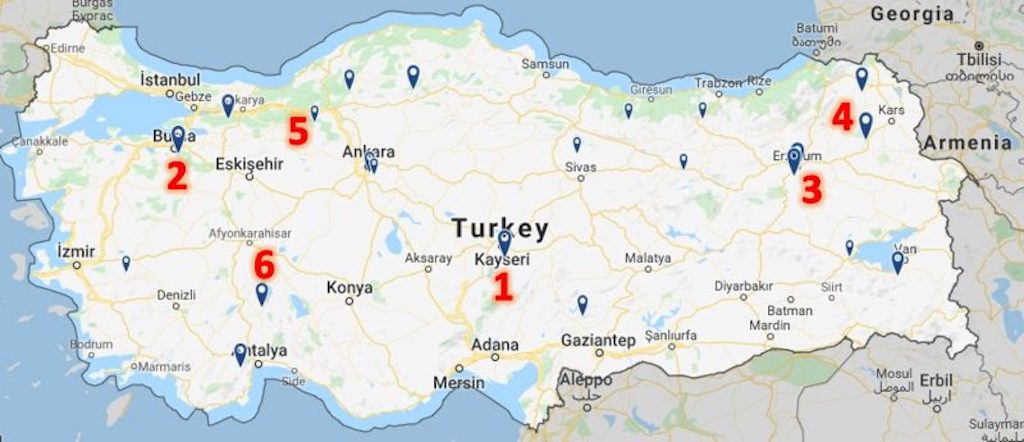 Türkiye Kayak Merkezleri Haritası Kaynak: www.skiresort.info