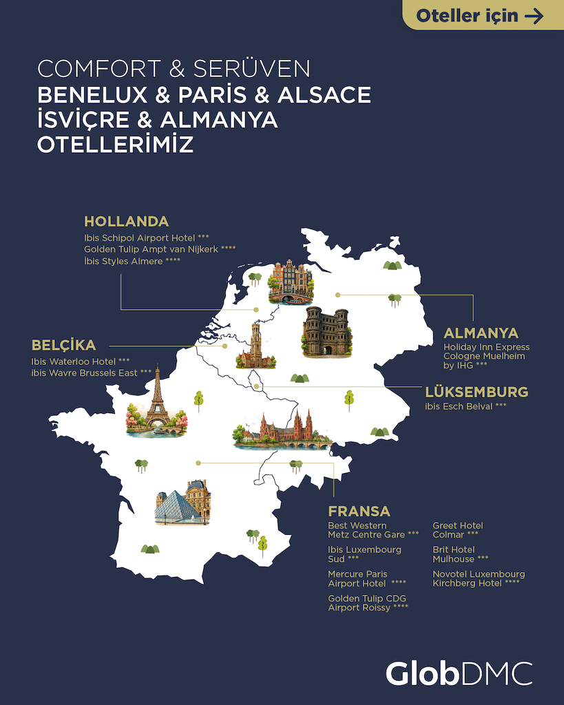 Glob DMC ile Comfort Benelüks & Paris & Alsace & İsviçre Turu otelleri